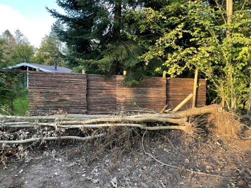 Tømrer udfører tømrerarbejde med opbygning af naturhegn i træ